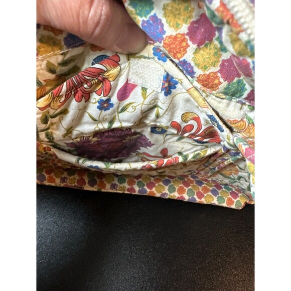 Quilted Floral Tote Bag Cotton Multicolor 15x11 - Picture 5 of 10